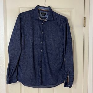 Zara Men’s Long Sleeve Button Front Shirt in Brushed Chambray Slim fit Sz L